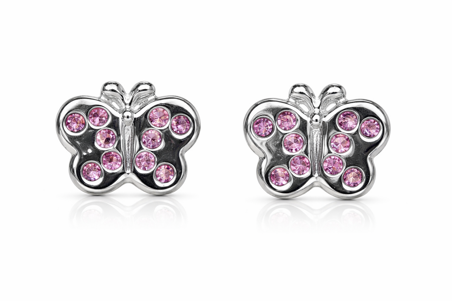 14K Solid White Gold Butterfly Screw Back Stud Earring with CZ