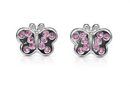14K Solid White Gold Butterfly Screw Back Stud Earring with CZ