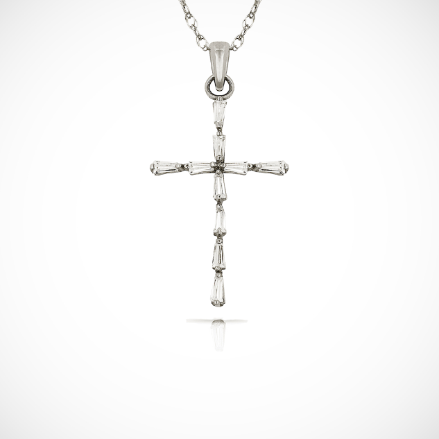 14k Yellow & White Gold Baguette Cubic Zirconia Cross Pendant For Women
