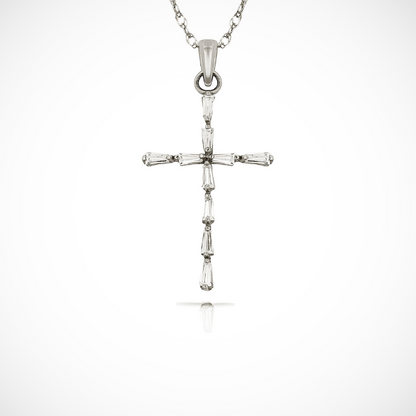 14k Yellow & White Gold Baguette Cubic Zirconia Cross Pendant For Women