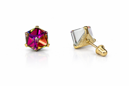 14k Yellow Gold Pretty Cube Tornasol  Stud Earrings for Women