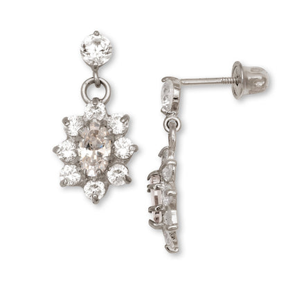 14K Yellow & White Gold Dangle Flower Shape Earrings for Women