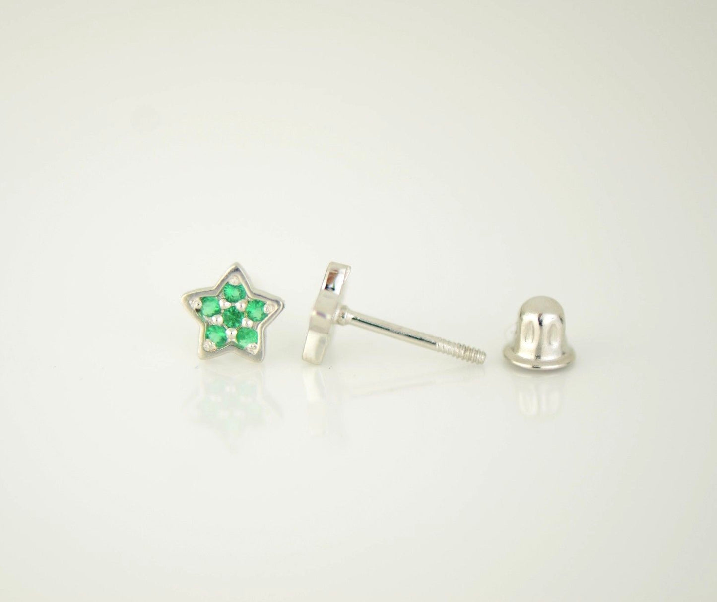 14k White Gold CZ Star Stud Earrings