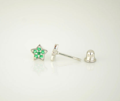 14k White Gold CZ Star Stud Earrings