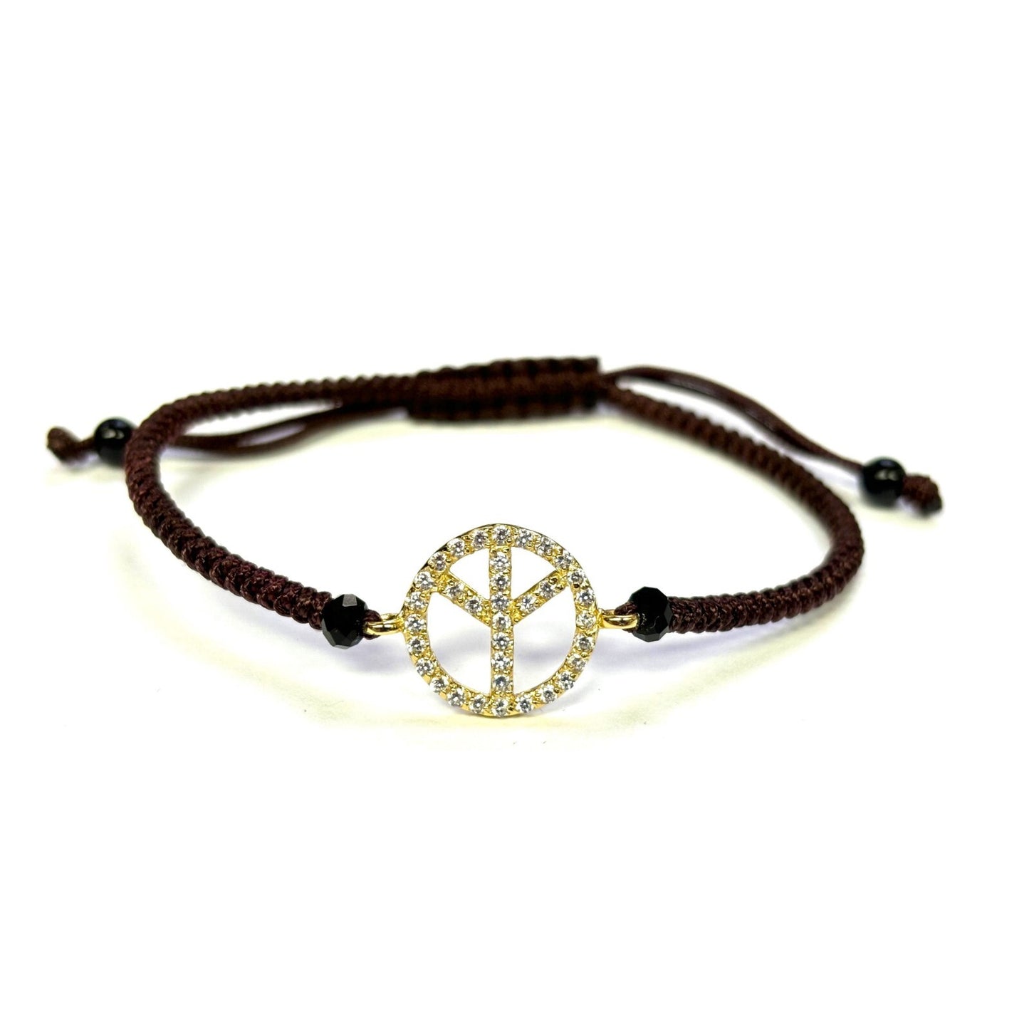 925 Sterling Silver String CZ Bracelet Peace Sign 6" Adjustable to 11"