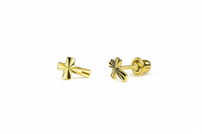 14K Yellow Gold Beautiful Cross Earrings for Women