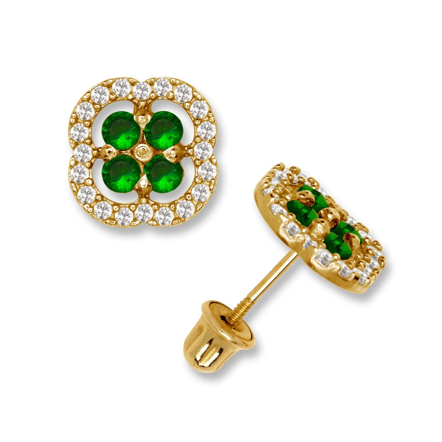 14K Yellow & White Gold CZ Squared Screw Back Stud Earrings for Women