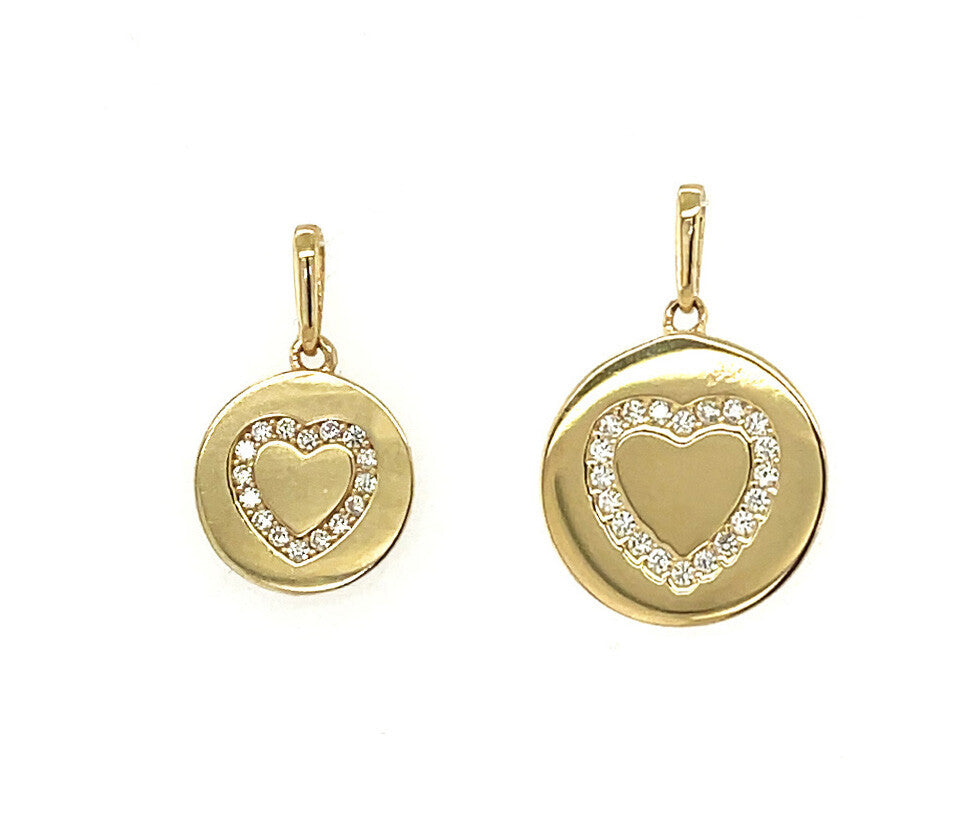 14k Yellow/ White/ Rose Gold Disc Heart CZ Pendant