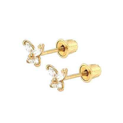 14K Yellow/White Gold Tiny Butterfly CZ Stud Earring with screw back