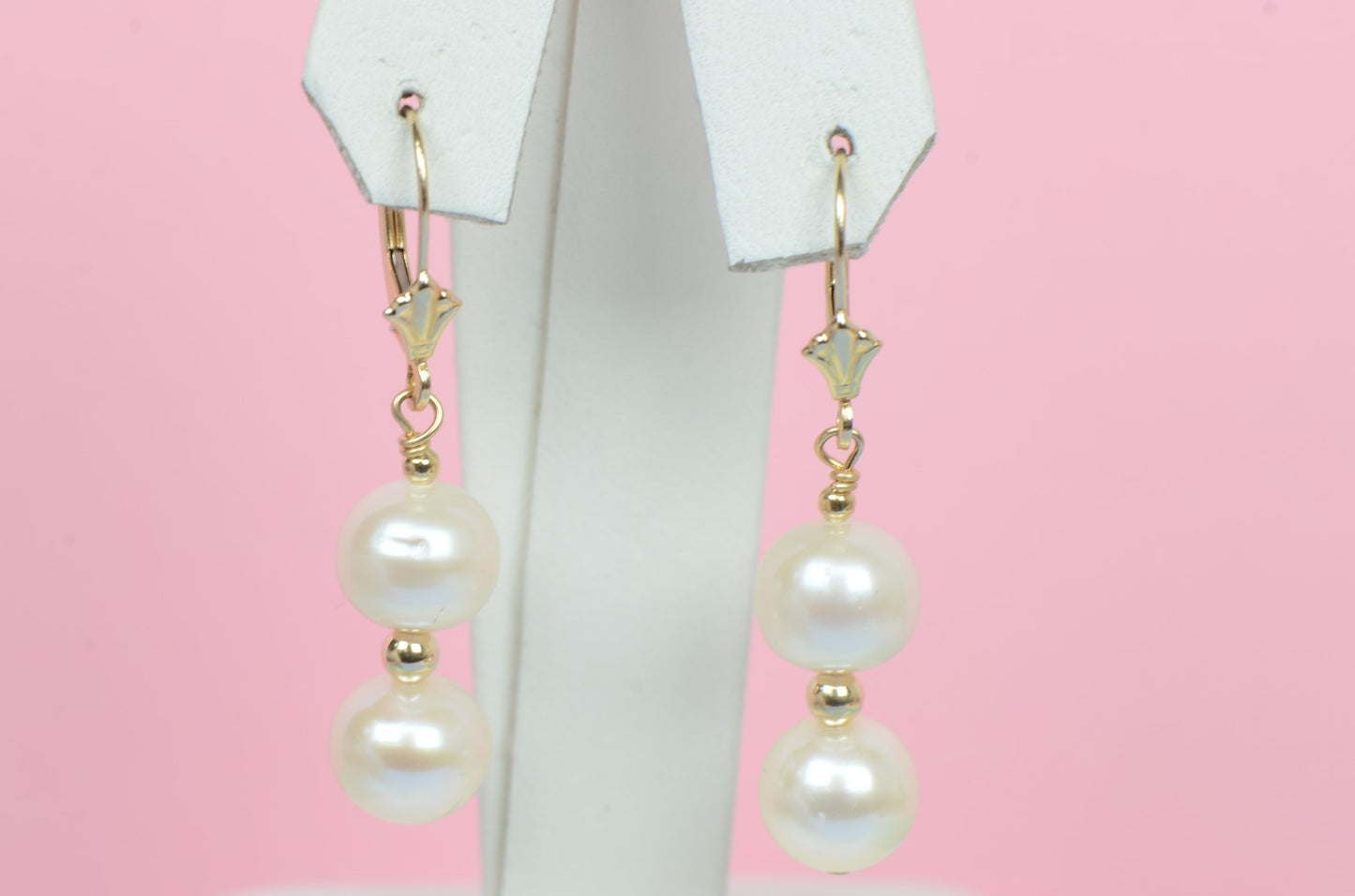 14K Yellow Gold Natural White genuine Pearl Necklace, Bracelet, Earrings Set