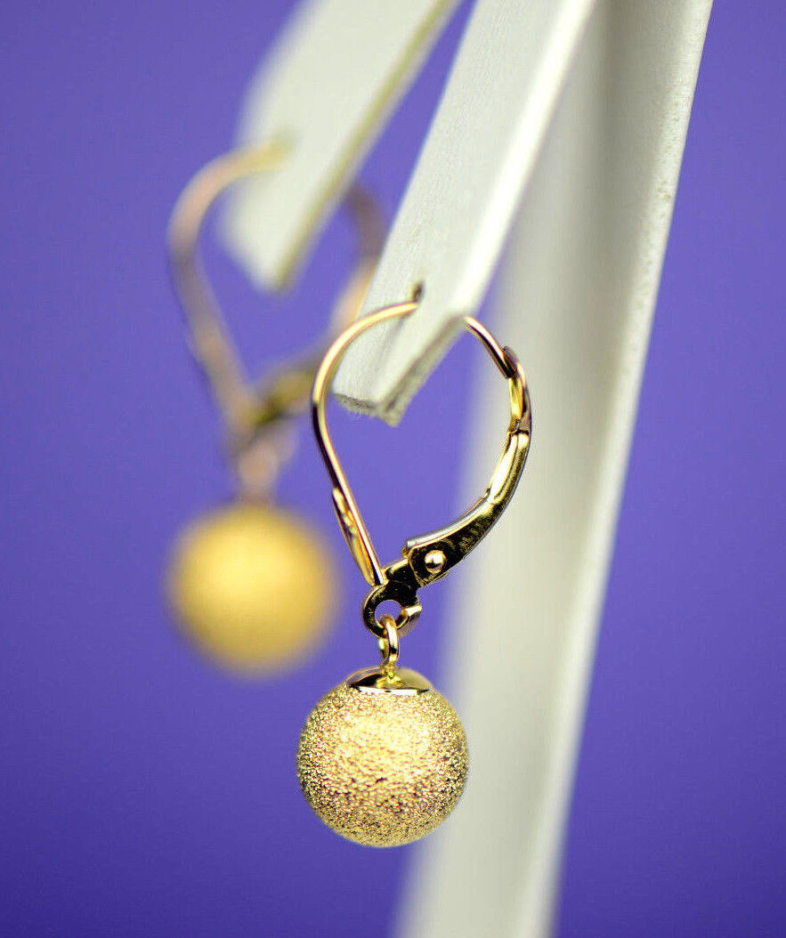 14k Yellow Gold Dangle Laser Cut Ball Leverback Pierced Earrings