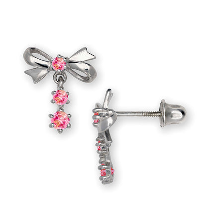 14K Yellow & White Gold Pretty Bow Dangle Earrings for Girls