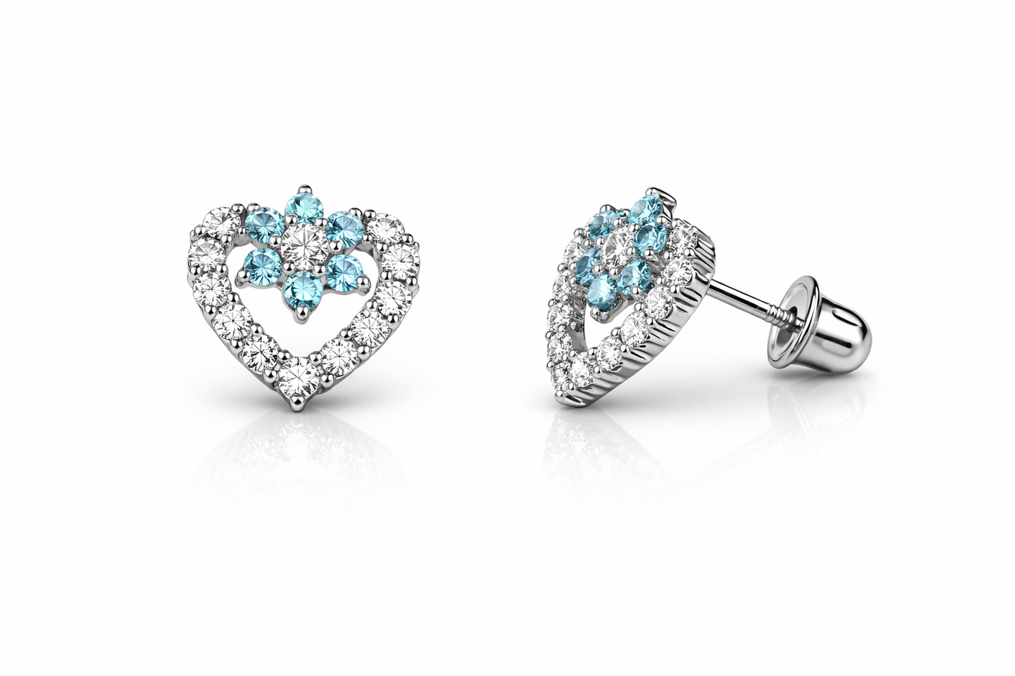 14K White Gold CZ Heart Shape Stud Earrings