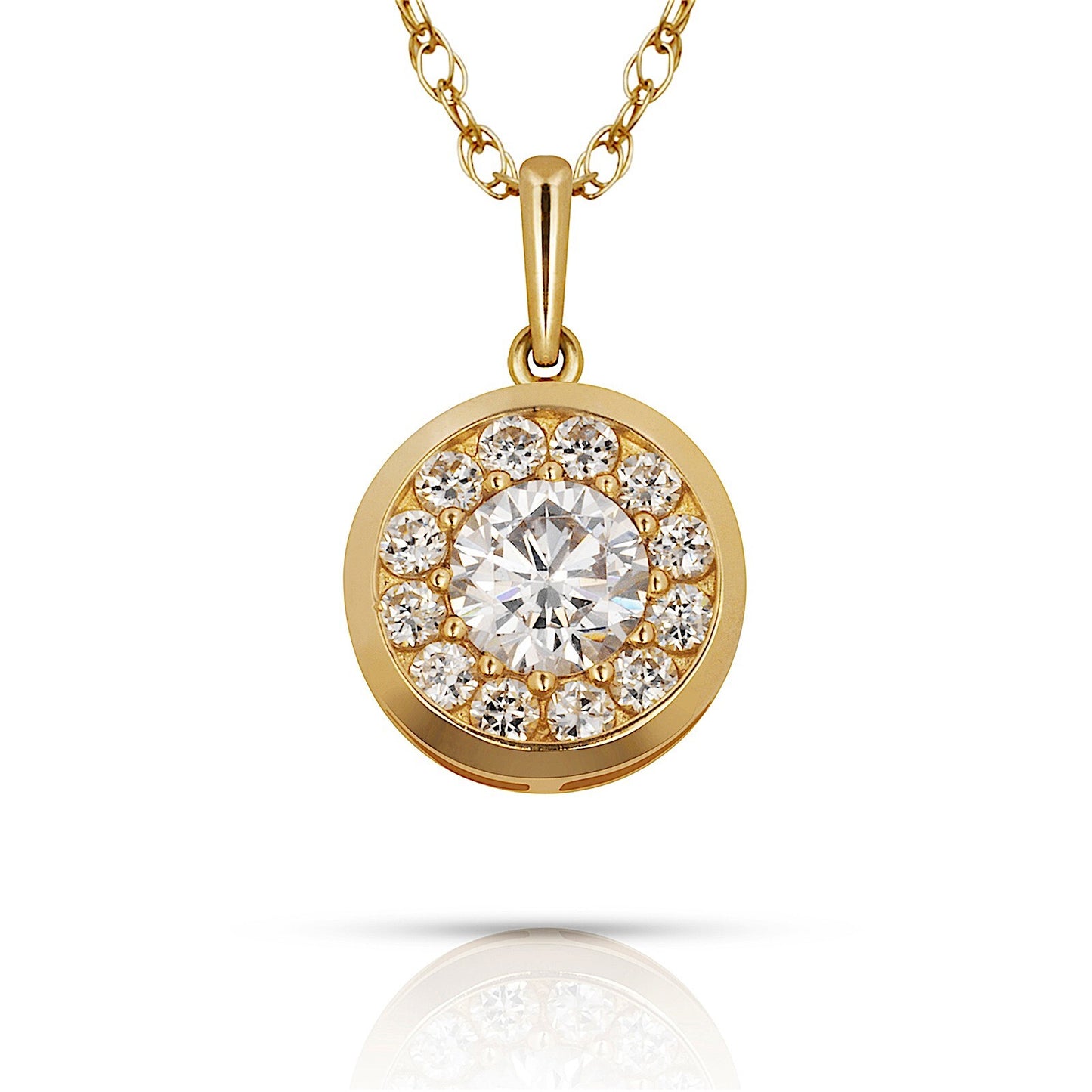 14K Yellow & White Gold CZ Round Pendant For Women