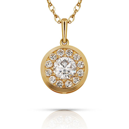 14K Yellow & White Gold CZ Round Pendant For Women
