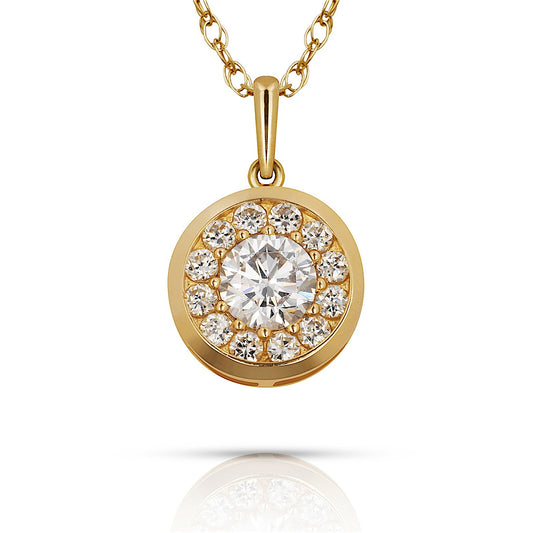 14K Yellow & White Gold CZ Round Pendant For Women