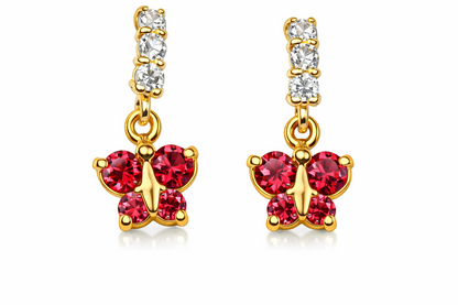14K Yellow Gold Birthstone Butterfly Dangle Earrings
