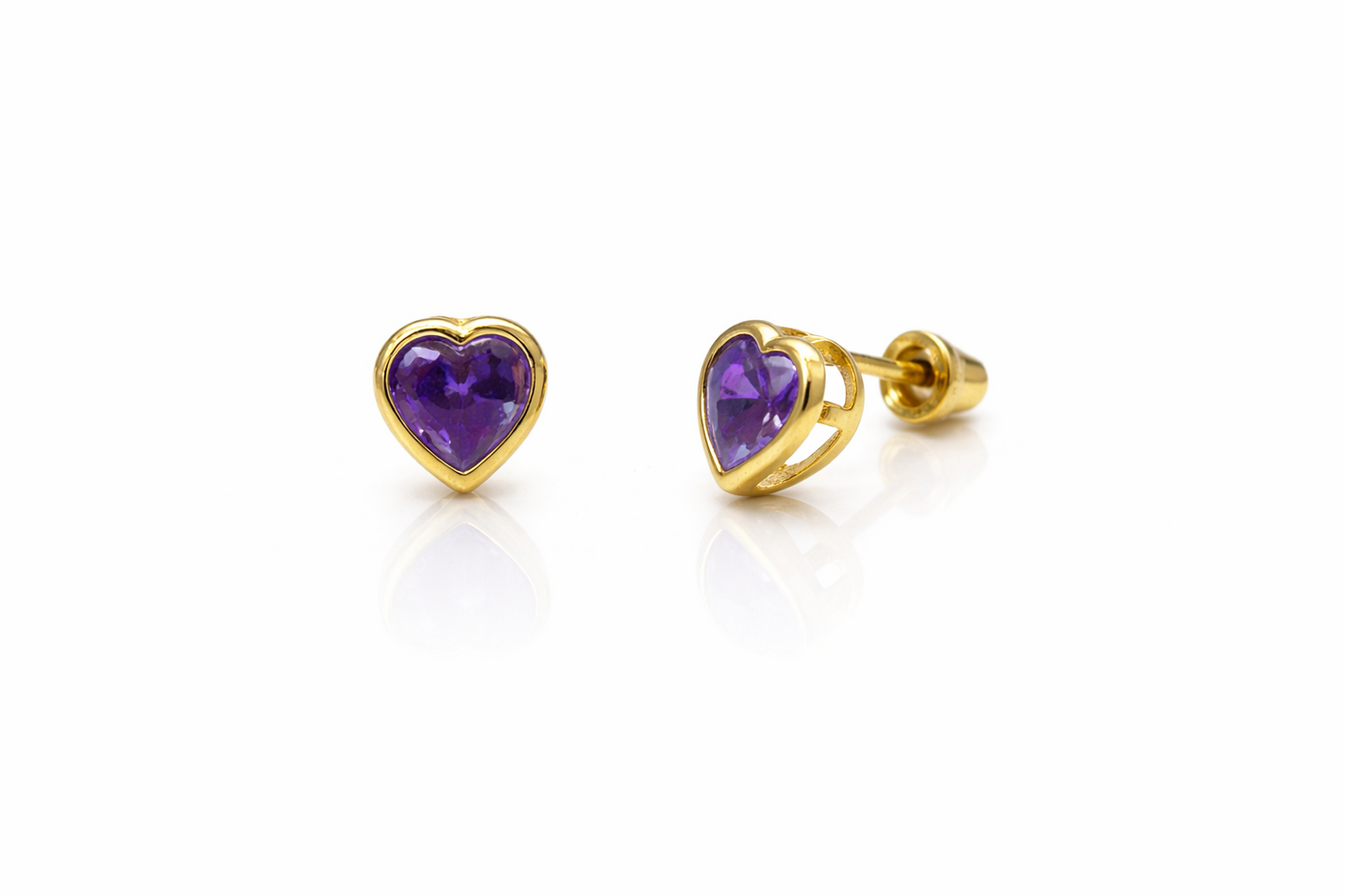 14K Yellow Gold Heart Bithstone Stud Earrings  5mm x 5mm
