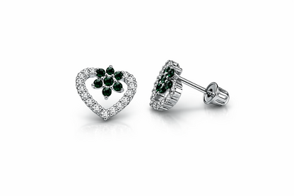 14K Yellow Gold Stud Heart Shape CZ Stud Earrings