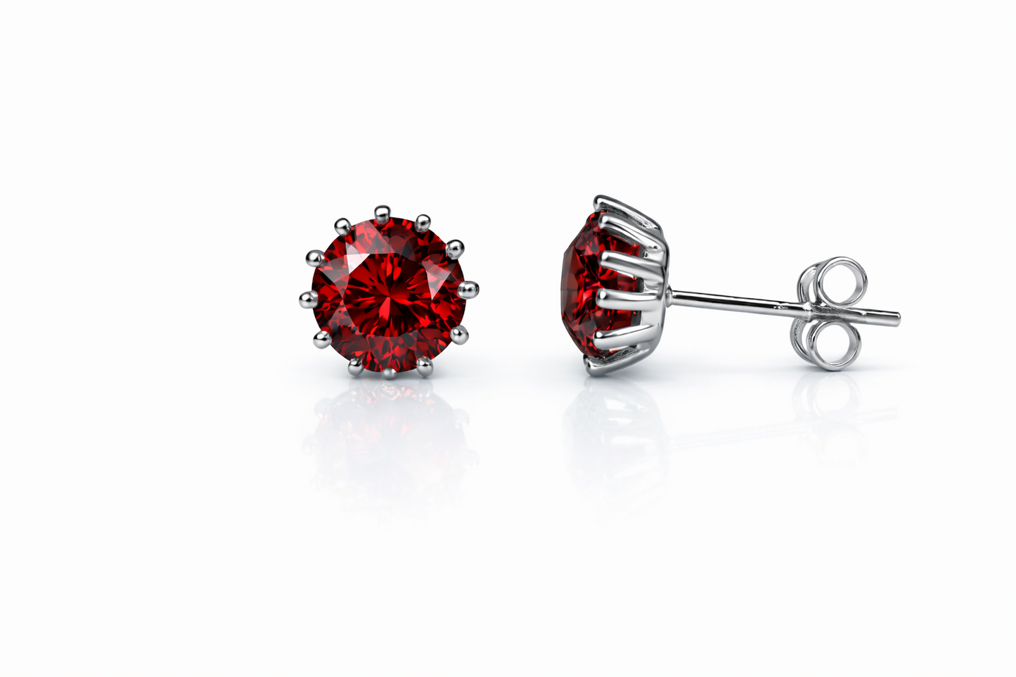 14k Solid White Gold 6mm Round Birthstone Stud Earrings with Screw Back