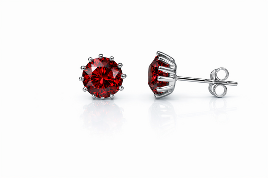 14k Solid White Gold 6mm Round Birthstone Stud Earrings with Screw Back
