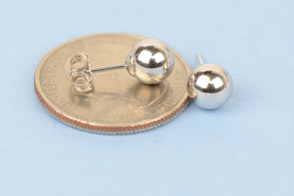 925-Sterling-Silver-Round Ball Stud Earrings High Polished