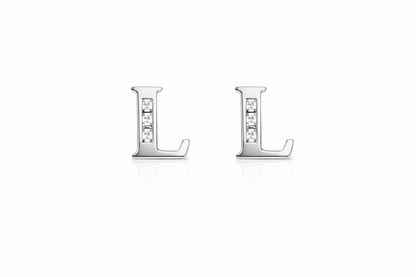 14k Yellow or White Gold Initial Letters CZ Stud Earrings