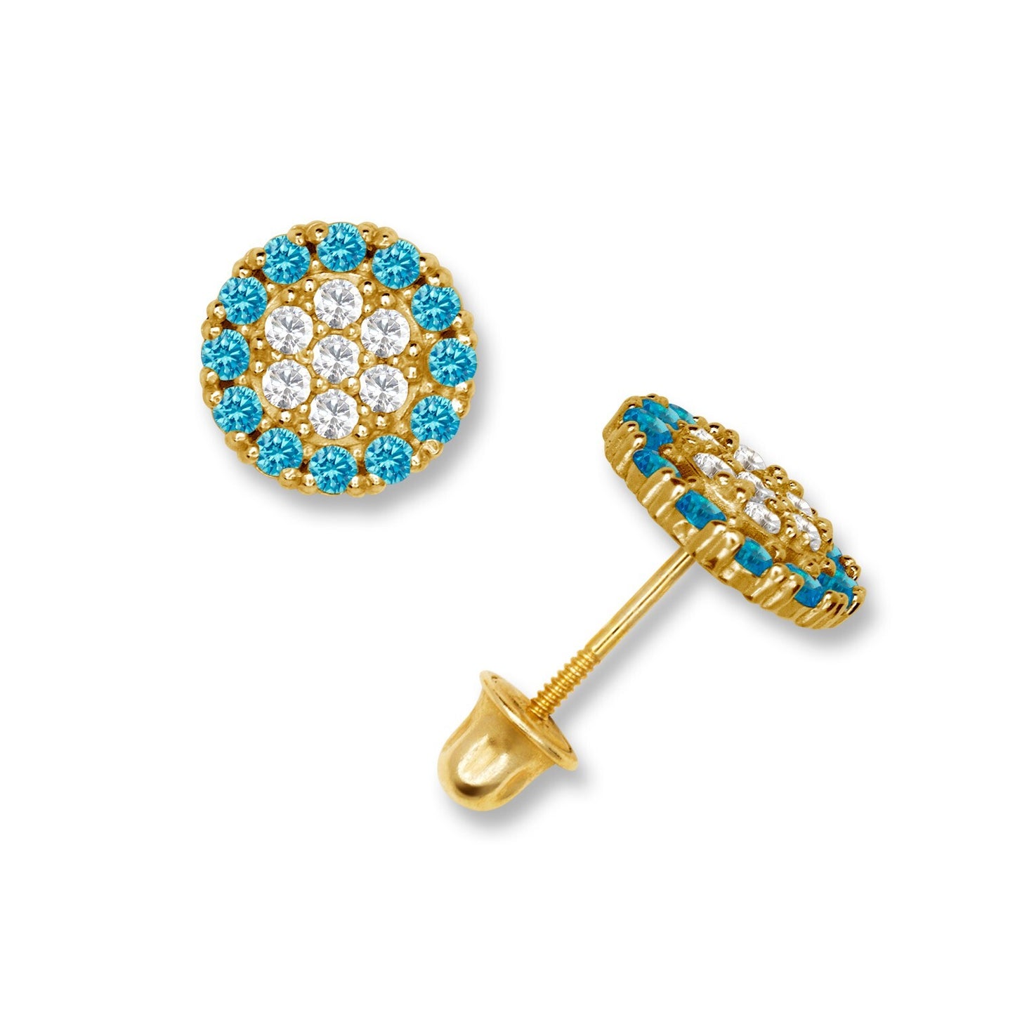14K Yellow & White Gold Round Shaped Beautiful Stud Earrings for Women