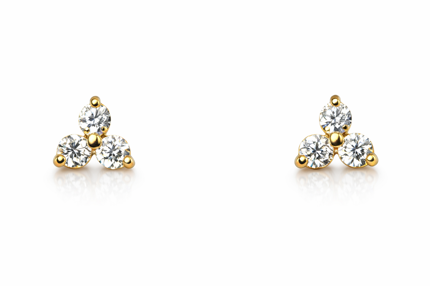 14K Yellow/White/Rose Gold Cz Trillion Earrings with Push Backs