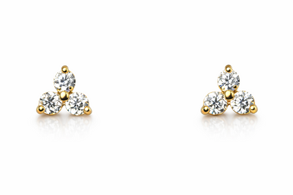 14K Yellow/White/Rose Gold Cz Trillion Earrings with Push Backs
