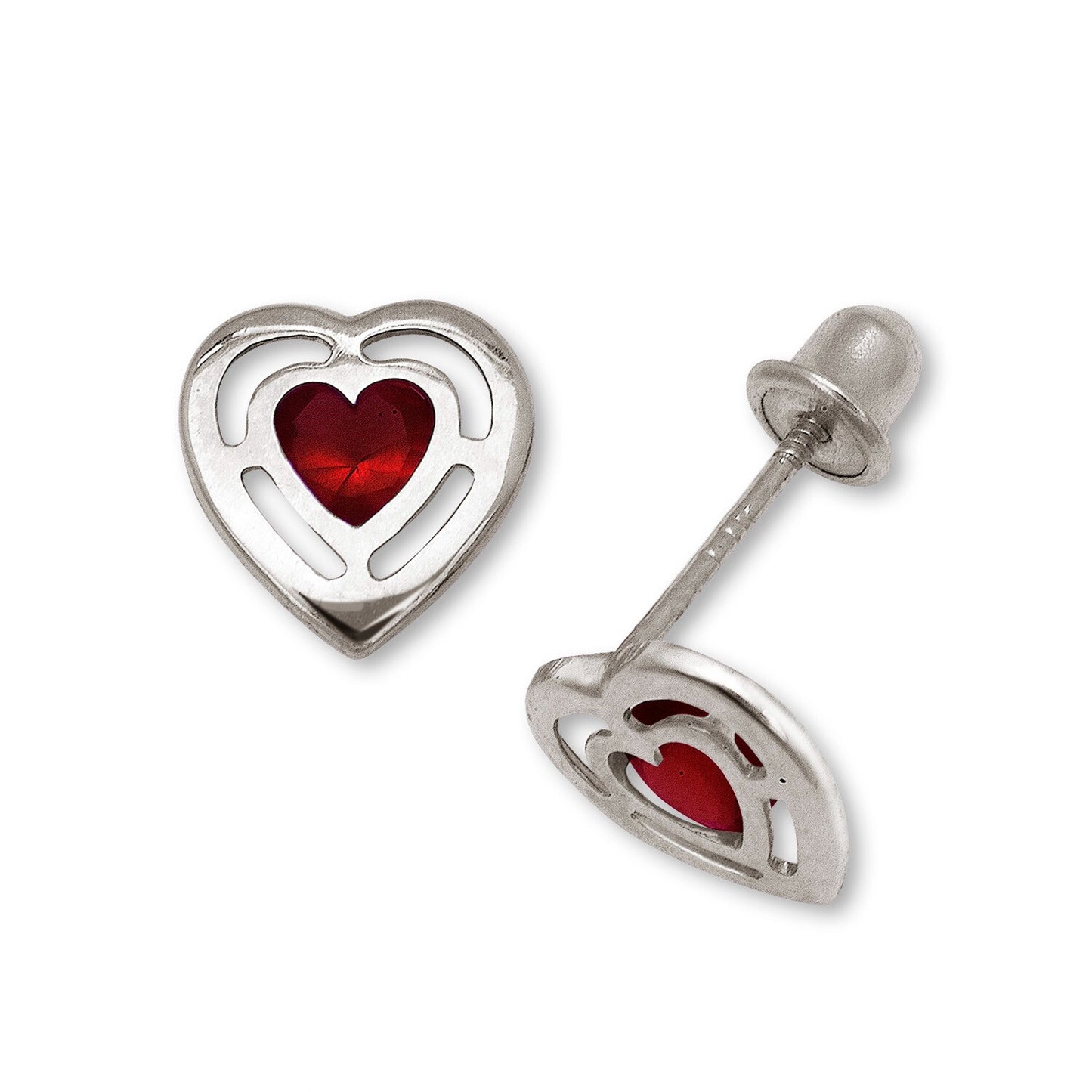 14k Yellow & White Gold CZ Open Heart Stud Earrings for Women