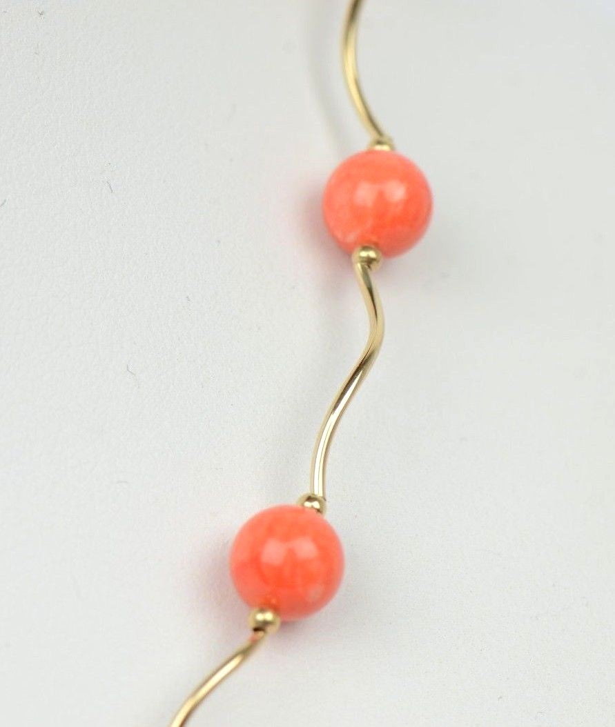 14k Yellow Gold Peach Coral 3pcs Set: Necklace, Bracelet, Earrings