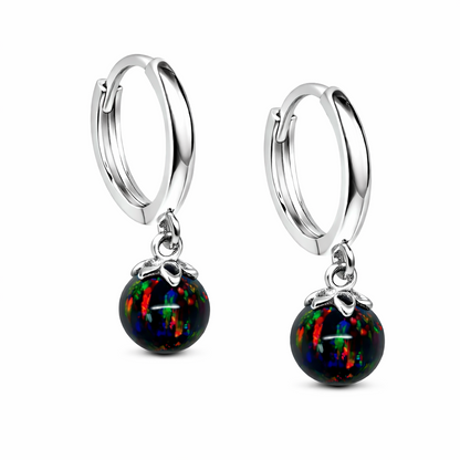 14k Yellow / White Gold Opal Huggie Dangle Earrings