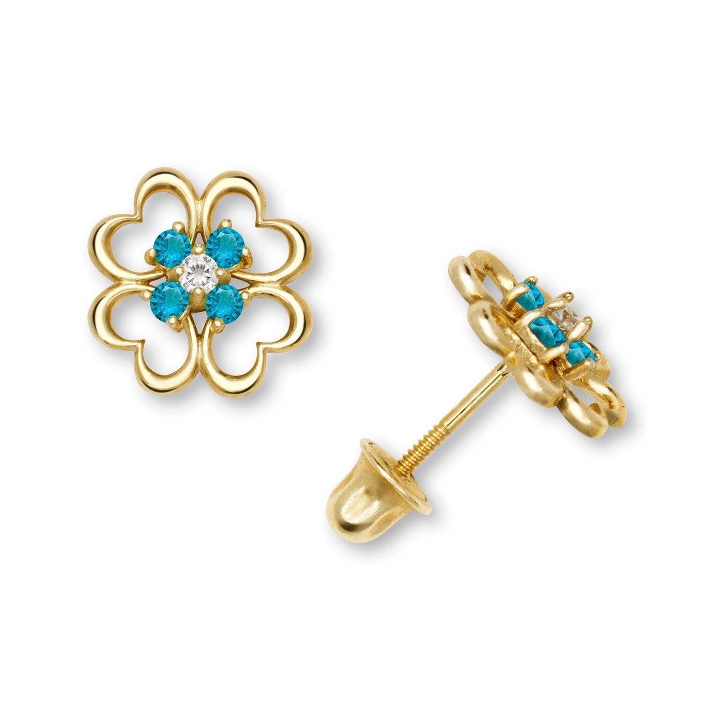 14K Yellow & White Gold Elegant Flower Stud Earrings for Women