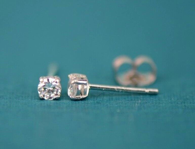 14k Heavy Basket White Gold Round AAA Quality CZ Stud with push back