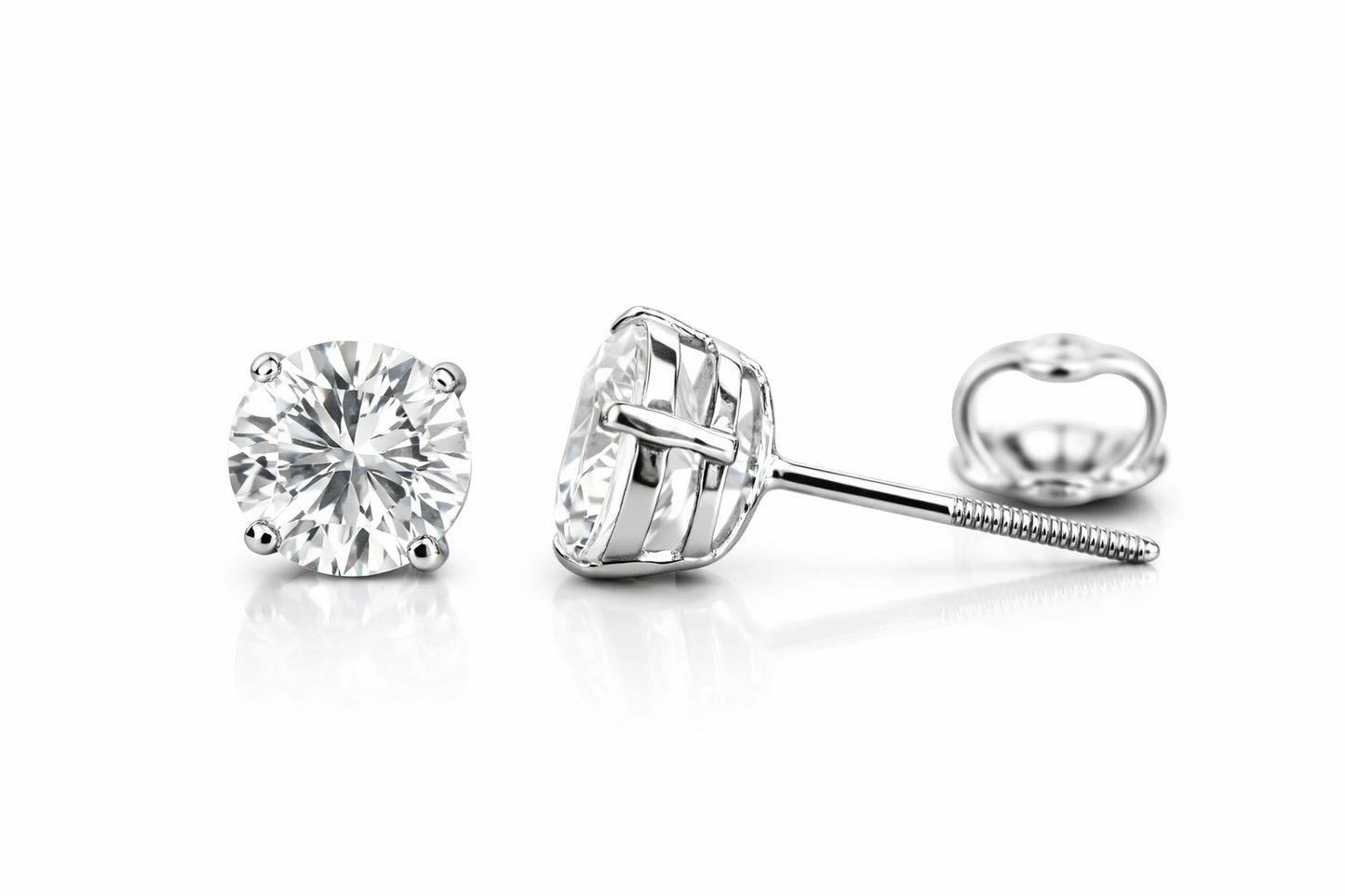 14k Heavy Basket White Gold Round AAA Quality CZ Stud with Screw Back
