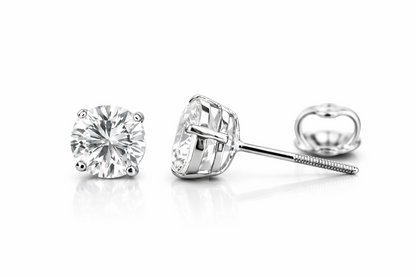 14k Heavy Basket White Gold Round AAA Quality CZ Stud with Screw Back
