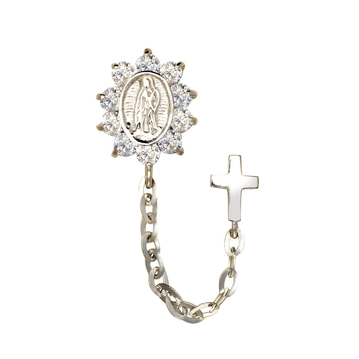14k Yellow & White Gold CZ Virgen Guadalupe Double Hole Baby Screw Back Earring