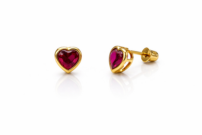 14K Yellow Gold Heart Bithstone Stud Earrings  5mm x 5mm