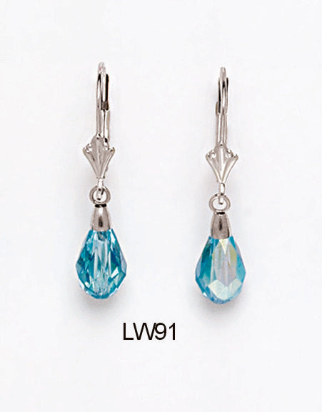14k White Gold Tear Drop Dangle leverback Earrings