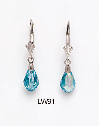 14k White Gold Tear Drop Dangle leverback Earrings