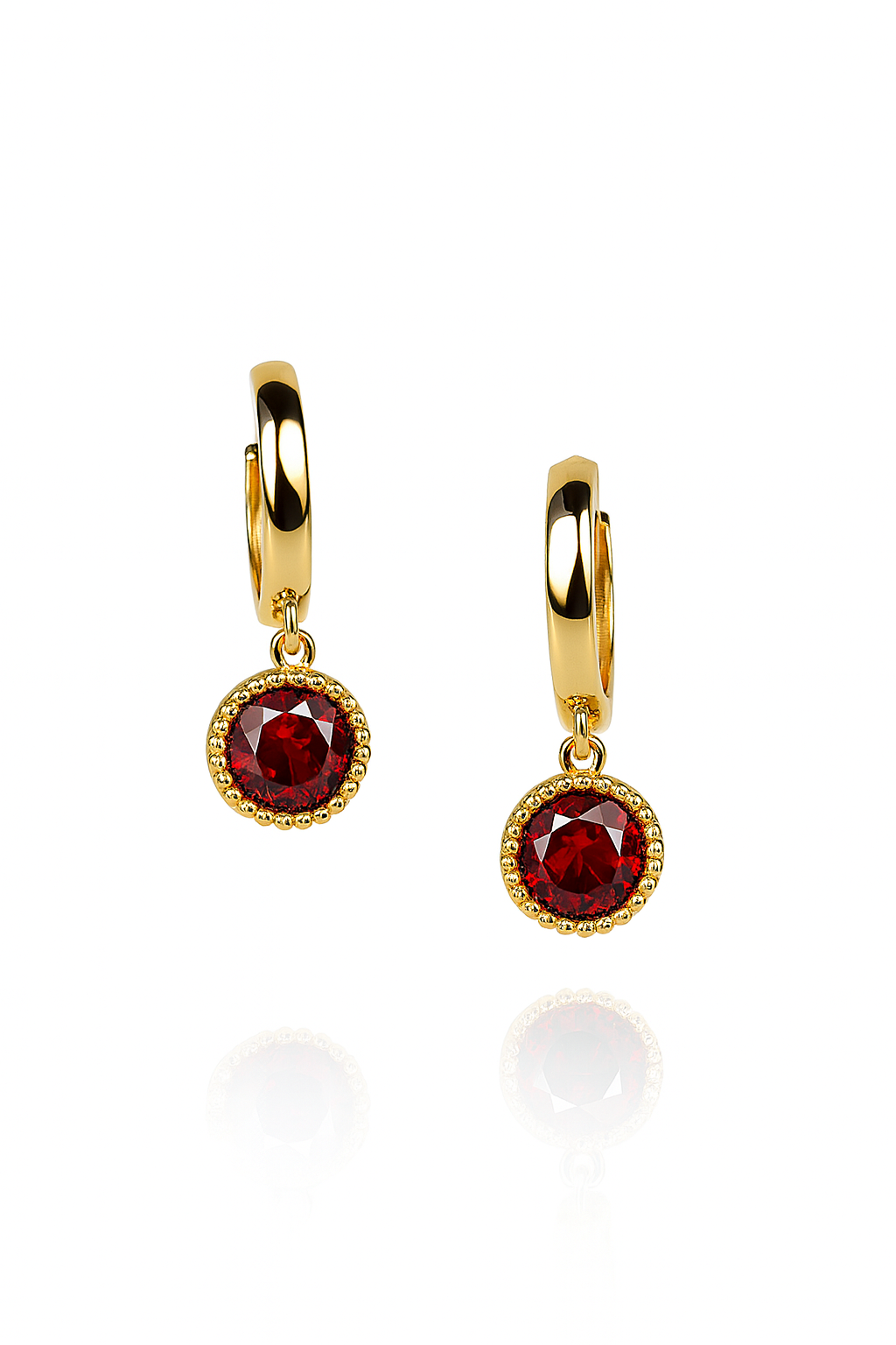 14k Yellow Gold Dangle Round Birthstone Huggie Earrings