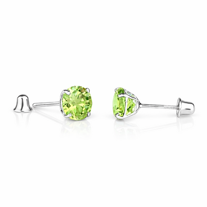 14K Solid White Gold 6mm Round Birthstone Stud Earrings with screw back
