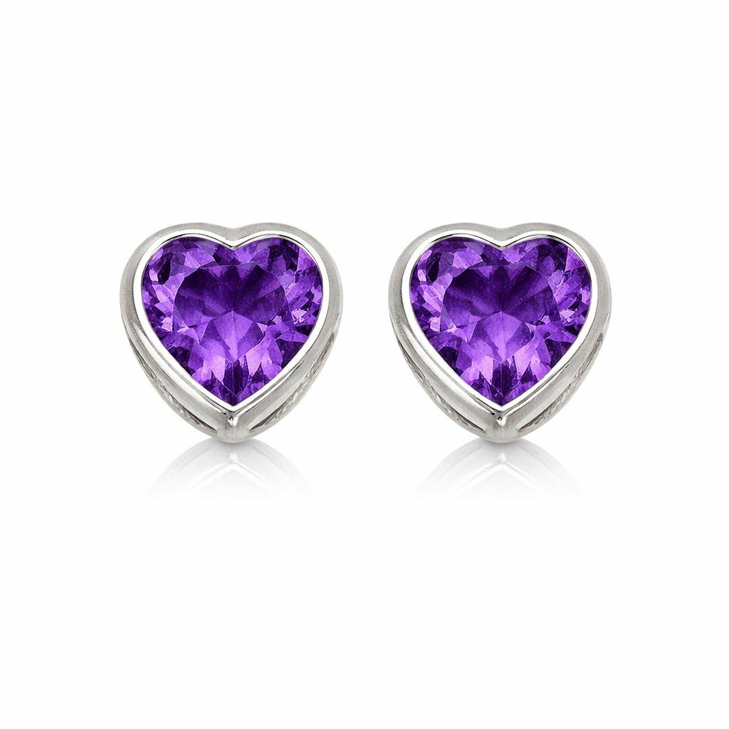 14K Solid White Gold Heart Stud Earrings Birthstone 3MM X 3MM