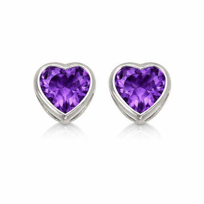 14K Solid White Gold Heart Stud Earrings Birthstone 3MM X 3MM