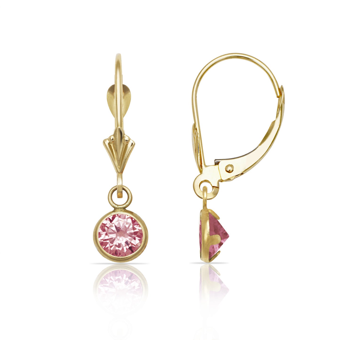 14k Yellow Gold CZ Leverback Earrings