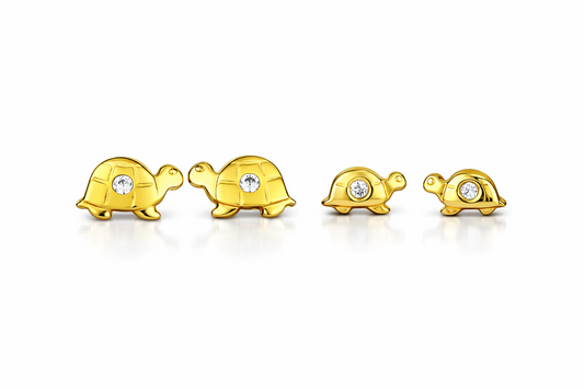 14k Yellow Gold CZ Turtle Stud Earrings