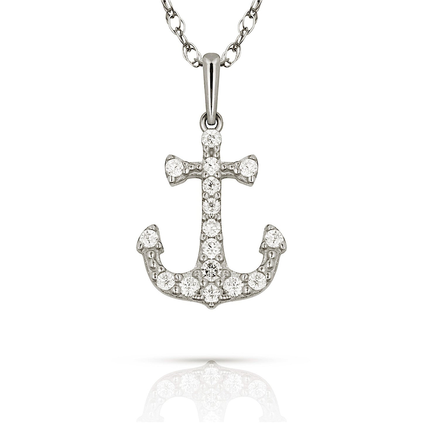 14K Yellow & White Gold Anchor Pendant For Women