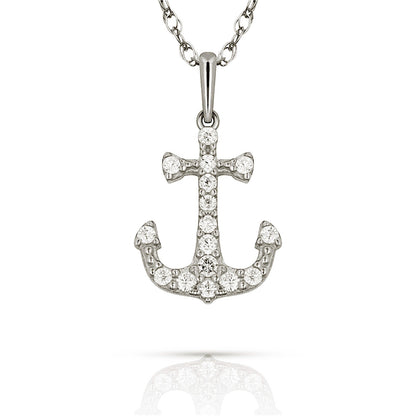 14K Yellow & White Gold Anchor Pendant For Women