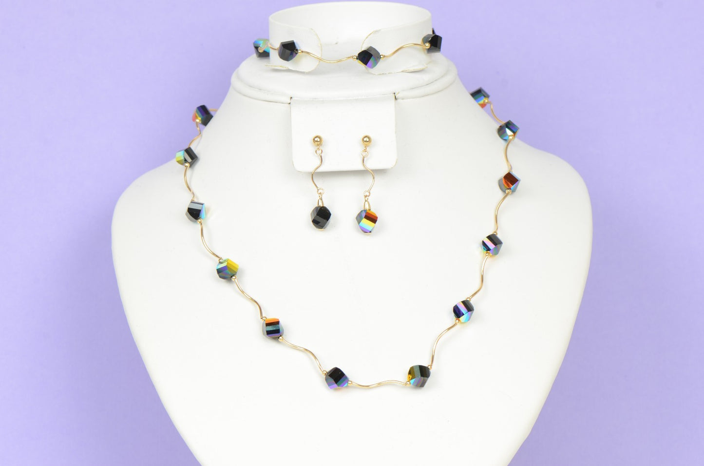 14kYellowGold GenuineSwarovski Crystal Element Beaded Necklace,Bracelet,Earrings
